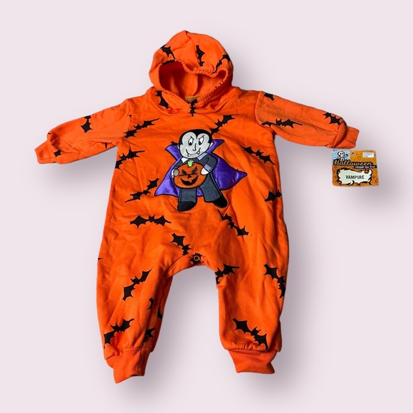 Target Other - Vintage NWT Baby Halloween Vampire Bat Pumpkin Musical Hoodie One Piece Sz 9 Mon